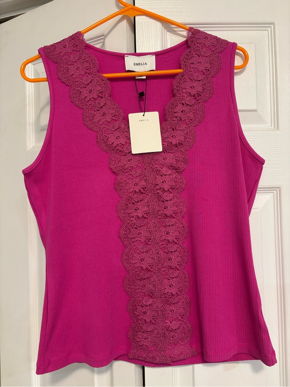 Emelia Women's Fuchsia Lace-Trim Ribbed Tank